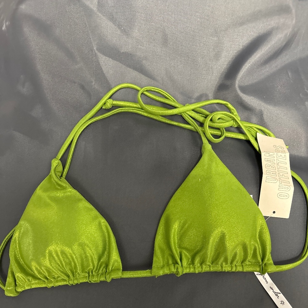 Metallic Dark Lime Green Bikini Top